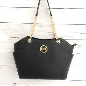 Michael Kors Black Saffiano Leather Chain Shoulder